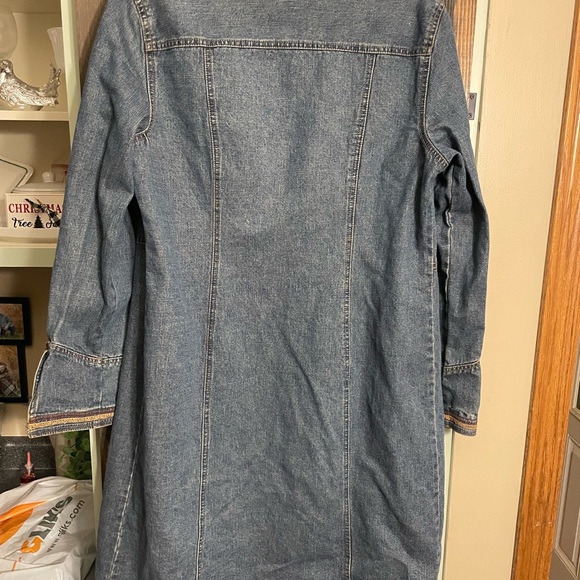 Women’s long denim jacket size large with tan fray design - Picture 7 of 12